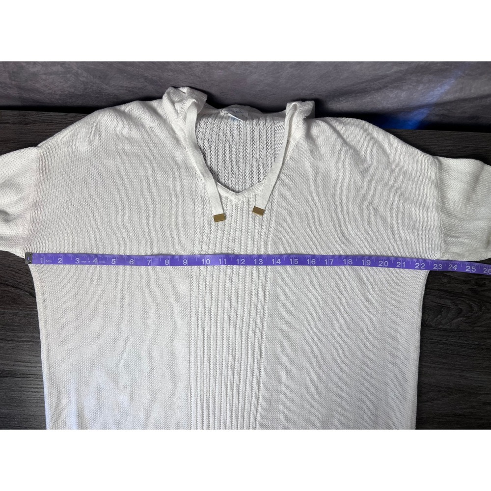 Sigrid Olsen Linen Cotton Knit Hoodie Sweater White Women's Size Medium Coastal - Picture 7 of 8